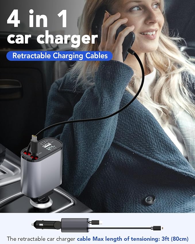 SMART Multi-Device retractable Car Charger 66W