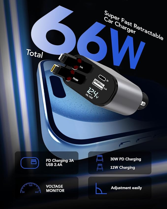 SMART Multi-Device retractable Car Charger 66W