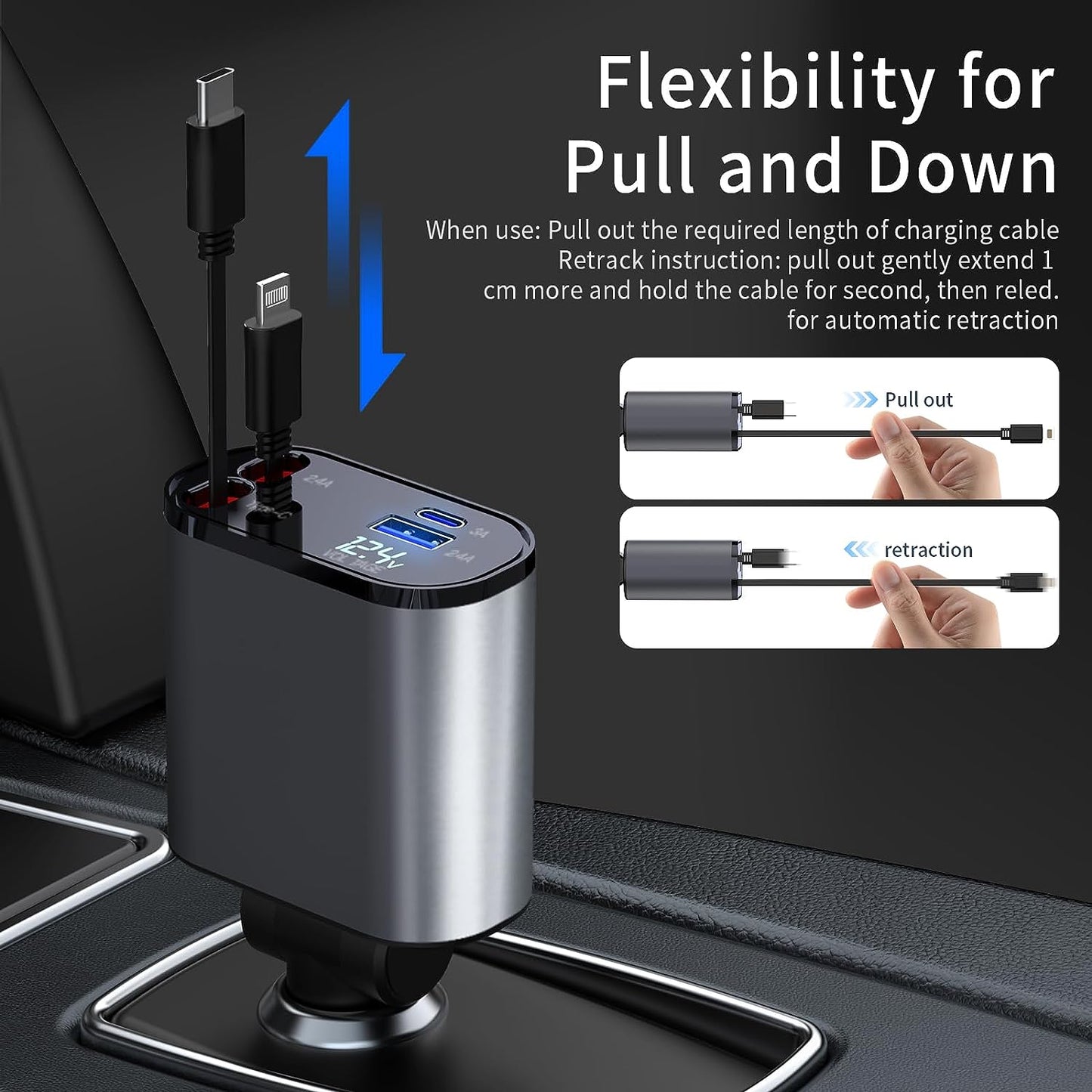 SMART Multi-Device retractable Car Charger 66W